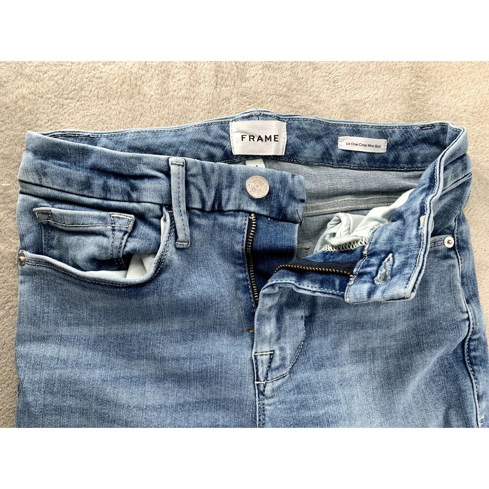 FRAME Le One Crop Mini Bootcut Jeans Light Wash High Rise Stretch Denim Size 1 - Picture 4 of 11